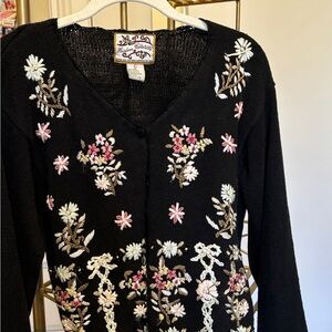 True Vintage Floral Embroidered Black Cardigan